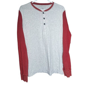 American Eagle Medium Mens Shirt Long Sleeve Neutral Minimalist Henley Button AE